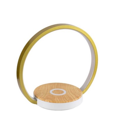 Πορτατίφ LED κύκλος χρυσαφί με ξύλινη βάση ασύρματης φόρτισης Φ26x14cm