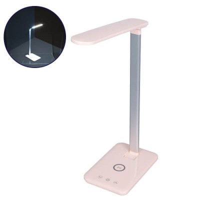 Φωτιστικό γραφείου LED CCT αφής 51cm ροζ παλ με USB και ασύρματο φορτιστή