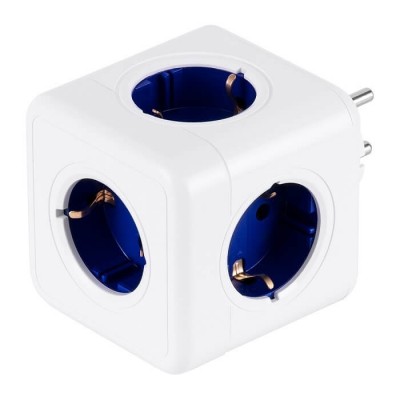 Πολύπριζο κύβος 8x8cm λευκό-μπλε με 5 σούκο ασφαλείας