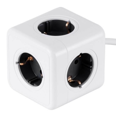 Πολύπριζο κύβος 8x8cm λευκό-μαύρο με 5 σούκο ασφαλείας και 1.5m καλώδιο