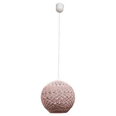 Κρεμαστό φωτιστικό μπάλα πλεκτή από σχοινί Φ30cm ροζ
