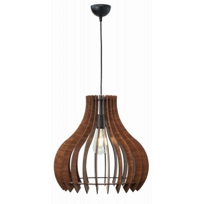 Ξύλινο καφέ κρεμαστό φωτιστικό καμπάνα Φ42x40cm