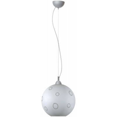 Γυάλινο κρεμαστό φωτιστικό λευκή μπάλα Φ30cm με διάφανα κυκλάκια
