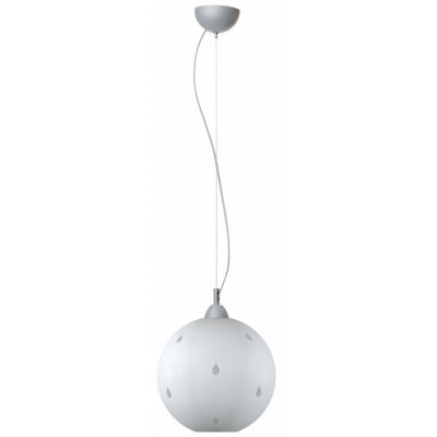 Γυάλινο κρεμαστό φωτιστικό λευκή μπάλα Φ30cm με διάφανες σταγόνες