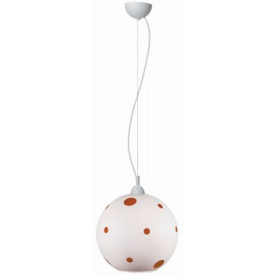 Γυάλινο κρεμαστό φωτιστικό λευκή μπάλα Φ30cm πουά πορτοκαλί