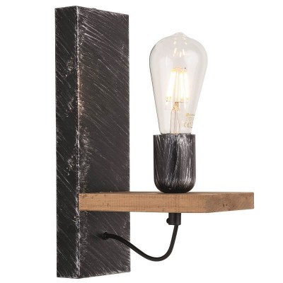 Φωτιστικό τοίχου industrial 30x20cm μαύρο-ασημί πατίνα με ξύλο