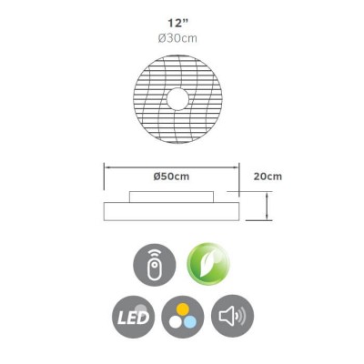 Ανεμιστήρας οροφής φλατ Φ50cm λευκός LED Dim Τηλεχειριζόμενος