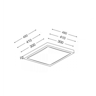 Τετράγωνη πλαφονιέρα οροφής αλουμίνιο-ακρυλικό 30cm - 41cm - 48cm