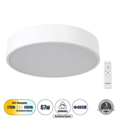 Φωτιστικό οροφής πλαφονιέρα τηλεχειριζόμενη LED CCT Φ40x8cm λευκή