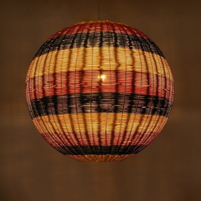 Κρεμαστό φωτιστικό μπάλα μπαμπού με κίτρινες-μπλε-κόκκινες ρίγες Φ100cm