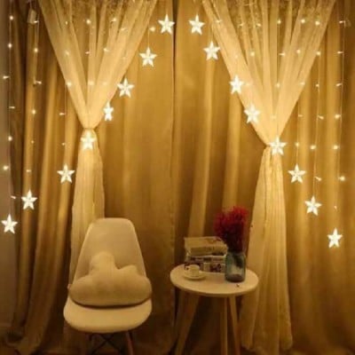 Χριστουγεννιάτικα φωτάκια κουρτίνα με ασύμμετρα αστέρια LED 200x80cm