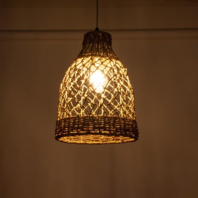 Κρεμαστό φωτιστικό καλάθι από υλικό seagrass Φ25xΥ35cm