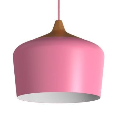 Κρεμαστό φωτιστικό καμπάνα ροζ με λευκό και απόχρωση ξύλου Φ30cm