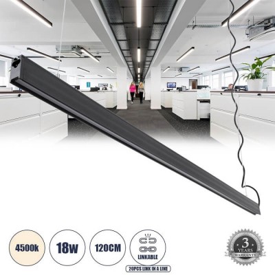 Κρεμαστό γραμμικό φωτιστικό LED 18W 4500K 120cm μαύρο