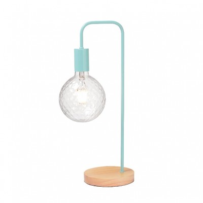 Φωτιστικό γραφείου 48cm με τιρκουάζ σώμα και ξύλινη βάση