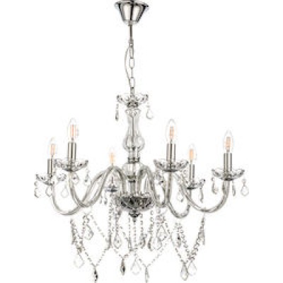 Οκτάφωτος πολυέλαιος Ø75cm από γυαλί με κρεμαστά κρύσταλλα