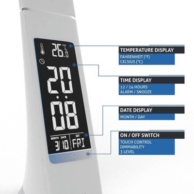 Φωτιστικό γραφείου μαύρο 50cm με οθόνη LED ώρα-ημερομηνία-ξυπνητήρι-θερμόμετρο