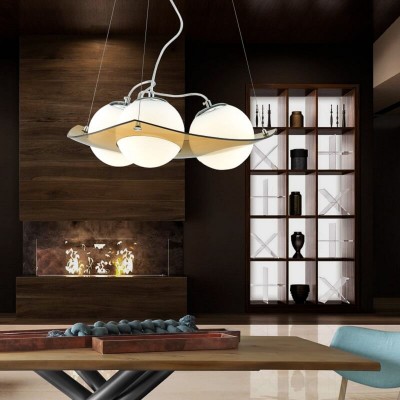 Κρεμαστό φωτιστικό με λευκές γυάλινες μπάλες σε βάση γραφίτη ∅50x19cm