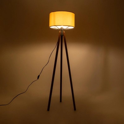 Μοντέρνο επιδαπέδιο φωτιστικό καρυδί ξύλο με κίτρινο ύφασμα - 38x38x140cm