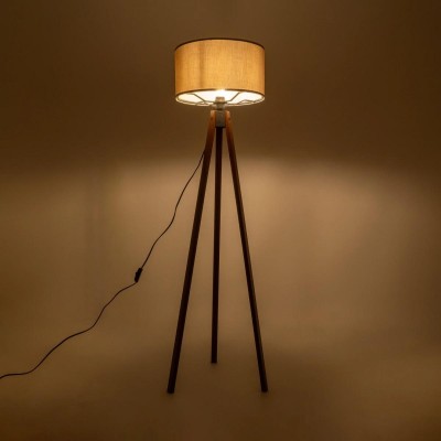 Μοντέρνο επιδαπέδιο φωτιστικό ξύλινο με παλ γκρι αμπαζούρ Φ38x140cm