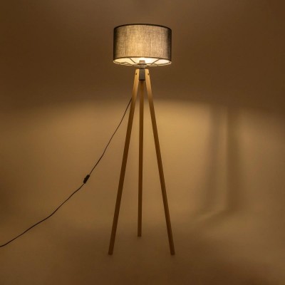 Μοντέρνο επιδαπέδιο φωτιστικό μπεζ ξύλο με μαύρο ύφασμα - 38x38x140cm