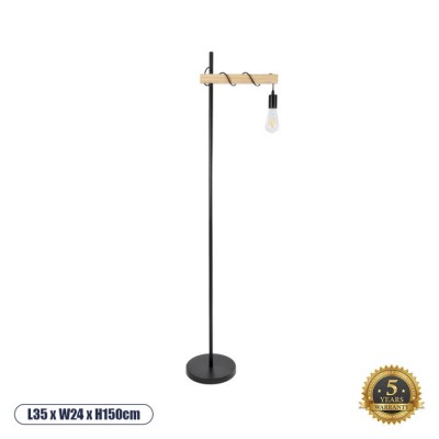 Μοντέρνο επιδαπέδιο φωτιστικό μαύρο με μπεζ ξύλινο μπράτσο - 35x24x150cm