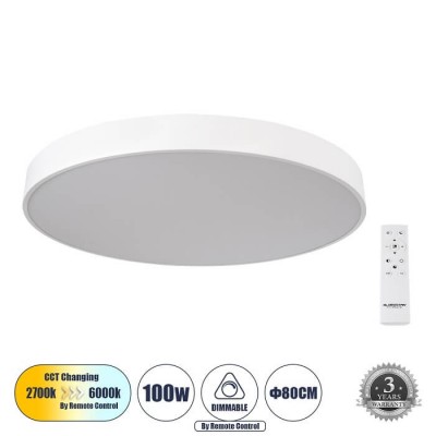 Φωτιστικό οροφής πλαφονιέρα τηλεχειριζόμενη LED CCT Φ80x8cm λευκή