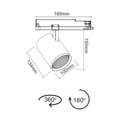 Σποτ ράγας μαύρος τριφασικός κύλινδρος LED 35W 3000K Φ100mm