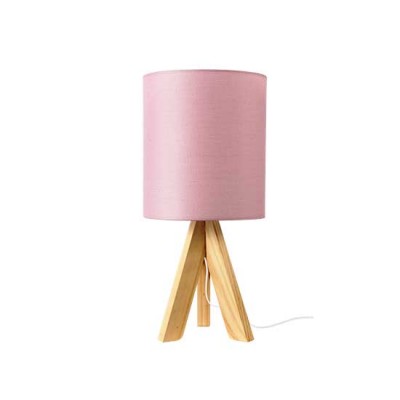 Πορτατίφ κομοδίνου ξύλινο τρίποδο με ροζ παλ καπέλο 40cm