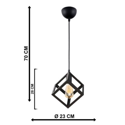 Φωτιστικό κρεμαστό μονόφωτο με 1 μαύρο ανοιχτό κύβο Φ22cm 