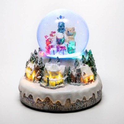 Χριστουγεννιάτικη μουσική σφαίρα χιονόμπαλα με αρκουδάκια και δώρα LED RGB