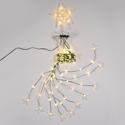Χριστουγεννιάτικα λαμπάκια δέντρου με κορυφές αστέρια - USB - Τηλεχειριζόμενα - Θερμό φως
