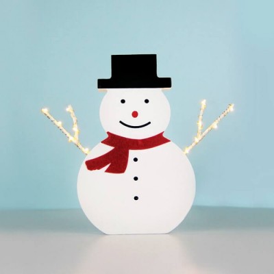 Ξύλινος διακοσμητικός χιονάνθρωπος LED θερμό φως μπαταρίας