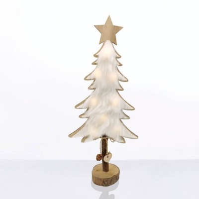Ξύλινο χριστουγεννιάτικο δέντρο 35cm με διακοσμητική λευκή γούνα 