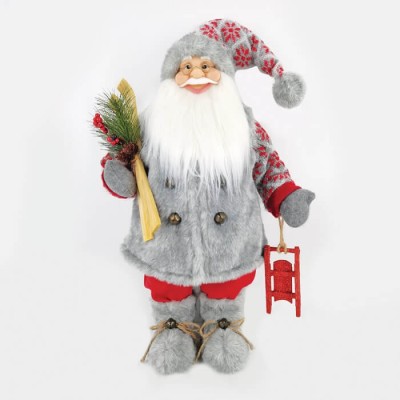 Χριστουγεννιάτικη φιγούρα Άγιος Βασίλης με γκρι στολή 45cm