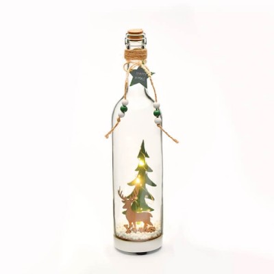 Χριστουγεννιάτικο διακοσμητικό μπαταρίας γυάλινο μπουκάλι Φ7x30cm